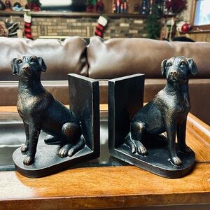 Pair of Black Dog Bookends - Sitting Labrador Aged Bronze Style